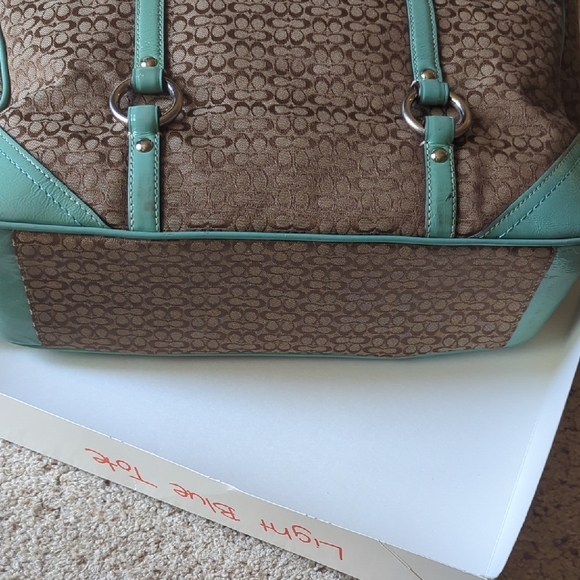 Vintage Coach Brown and Teal Signature Tote Comes With Original Box And Dust Bag - Picture 7 of 14
